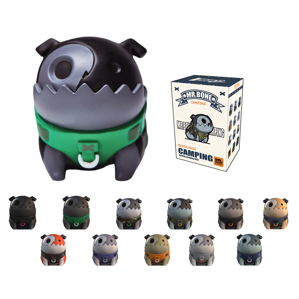 MR.BONE Fourth Generation Camping Dirty Silk Dog Sitting Pose Blind Box Figure
