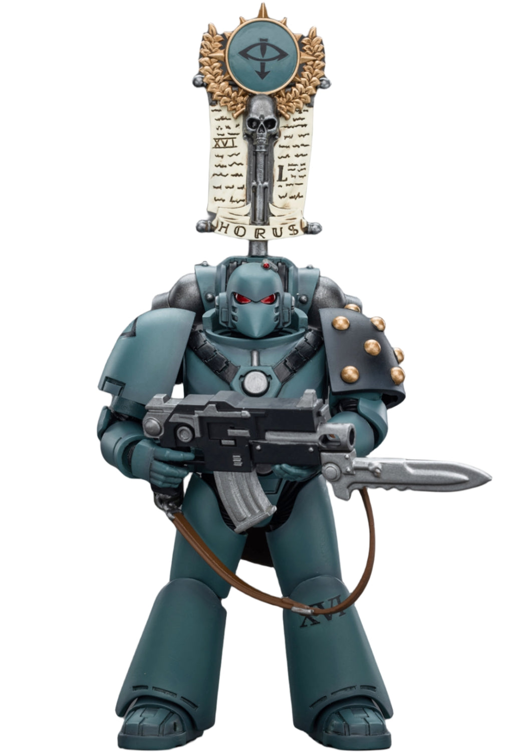 Figura coleccionable JoyToy Warhammer The Horus Heresy: Sons of Horus MKVI Tactical Squad Legionary con Legion Vexilla Figuras de acción a escala 1:18 JT9480