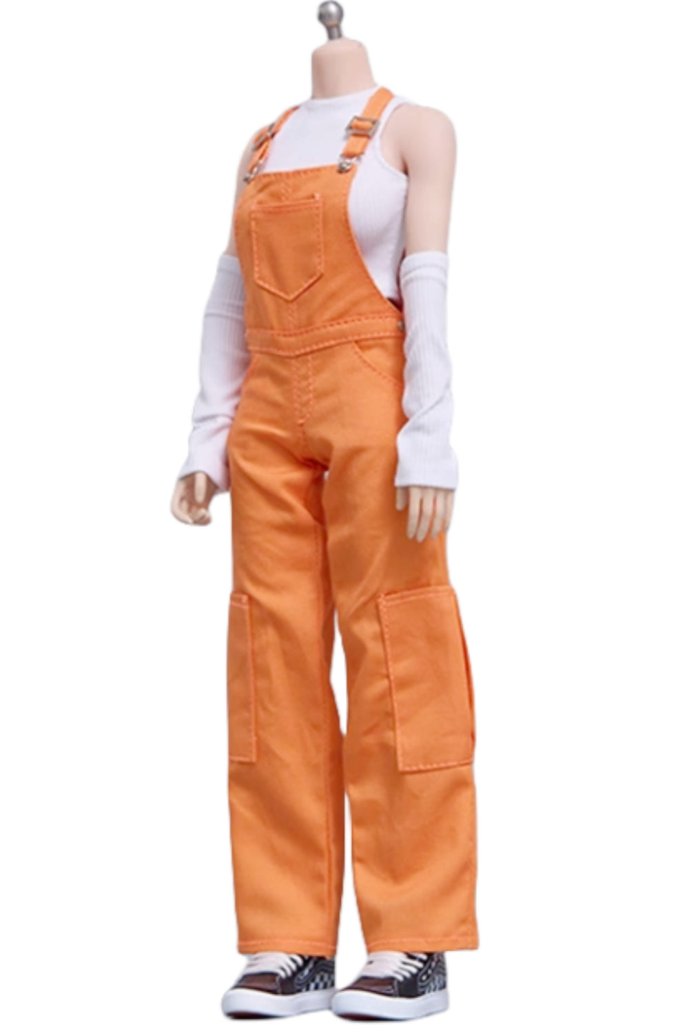 Ropa para muñeca femenina de Cdtoys: pantalones con tirantes naranjas para figura de acción femenina de 30 cm