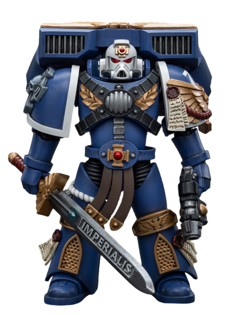 Figurine de collection JoyToy 40K : Sergent vétéran des Ultramarines Vanguard, échelle 1:18 (Sergent JT8018)