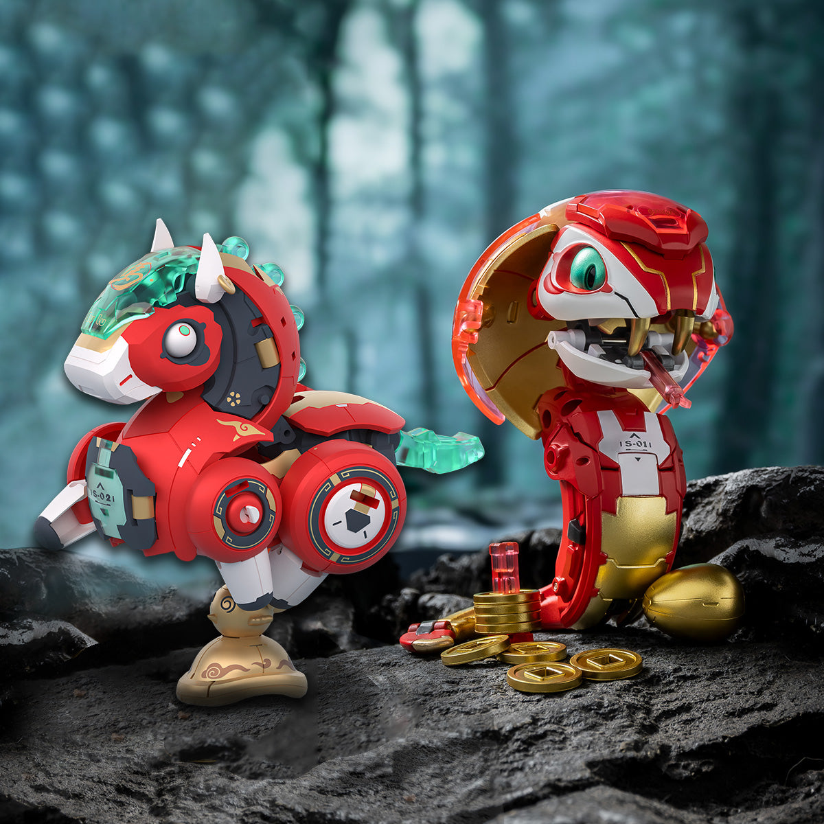 Atomic Box Twelve Zodiac Little Horese LuLu (YH1002) & Little Snake Papa (YH1001) Transfor Trend Action Figure Mecha Collectible