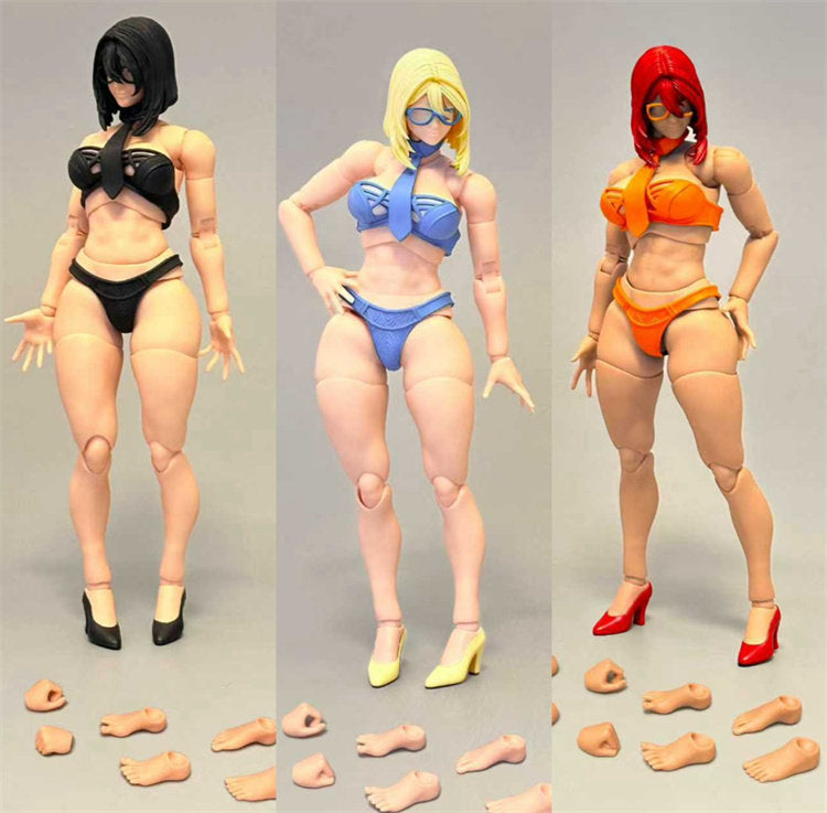 Fury Toys Female Body Figure Imani (FB01C) Tan Skin & Hana (FB01B) Yellow Skin & Valeria (FB01A) Pale Skin 1/12 Scale Super Articulated Customizable Action Figure