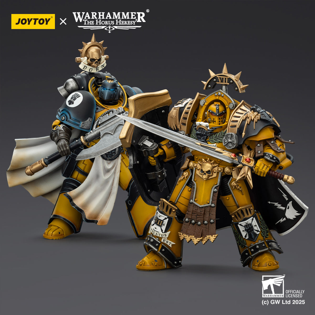 JOYTOY Warhammer Imperial Fists Librarian Consul with Force Axe and Bolt Pistol & Legion Praetor in Tartaros Terminator Armour with Power Sword and Vigil Storm Shield