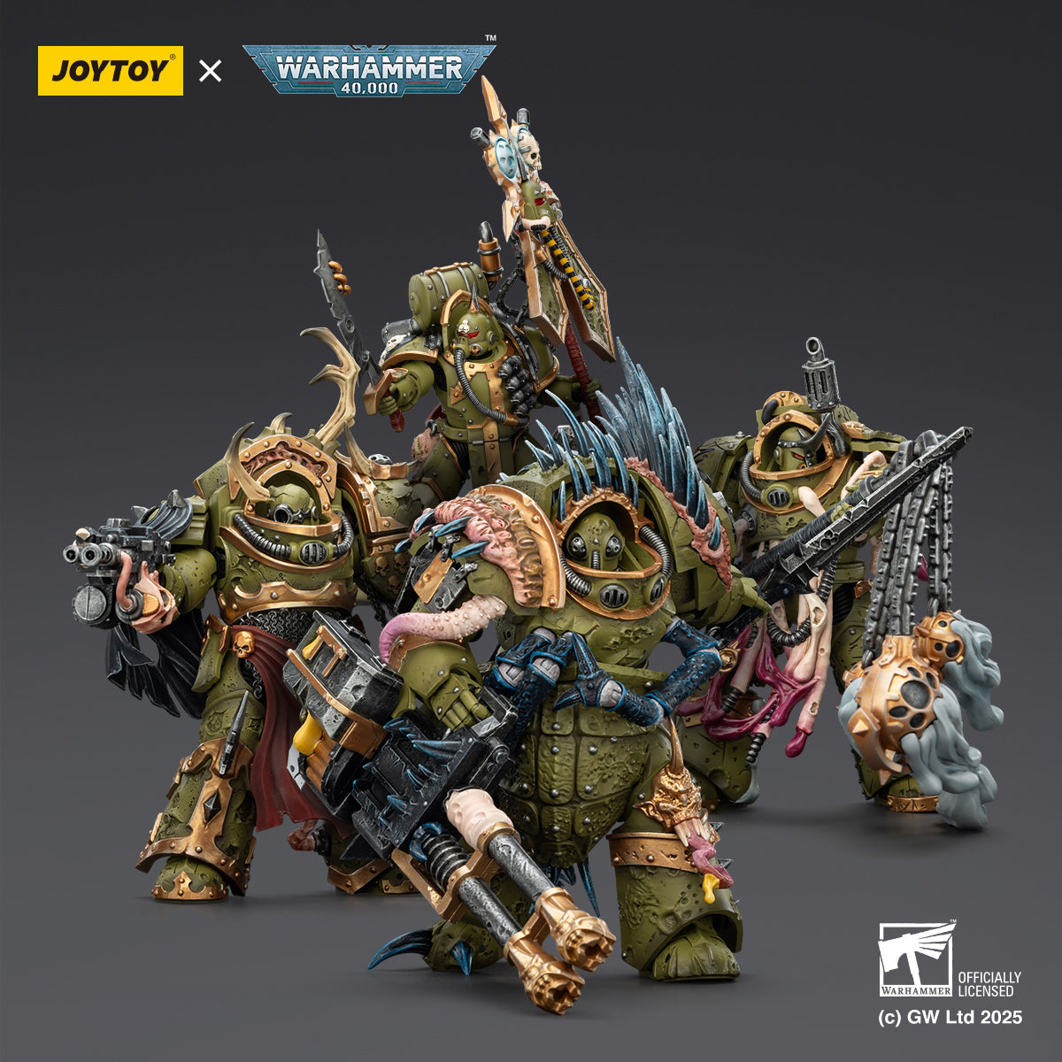 JOYTOY Warhammer Death Guard Blightlord Terminator & Plague Marine Icon bearer with Boltgun and Plague knife 1/18 Scale Action Figure