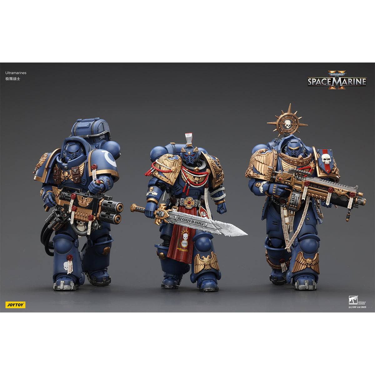 JOYTOY Ultramarines Relic Primus Armour with Plasma Pistol and Combat Blade & Ultramarines Heavy Artificer Armor with Relic Multi-Melta & Ultramarines Heavy Relic Primus Armor with Heavy Relic Bolt Rifle