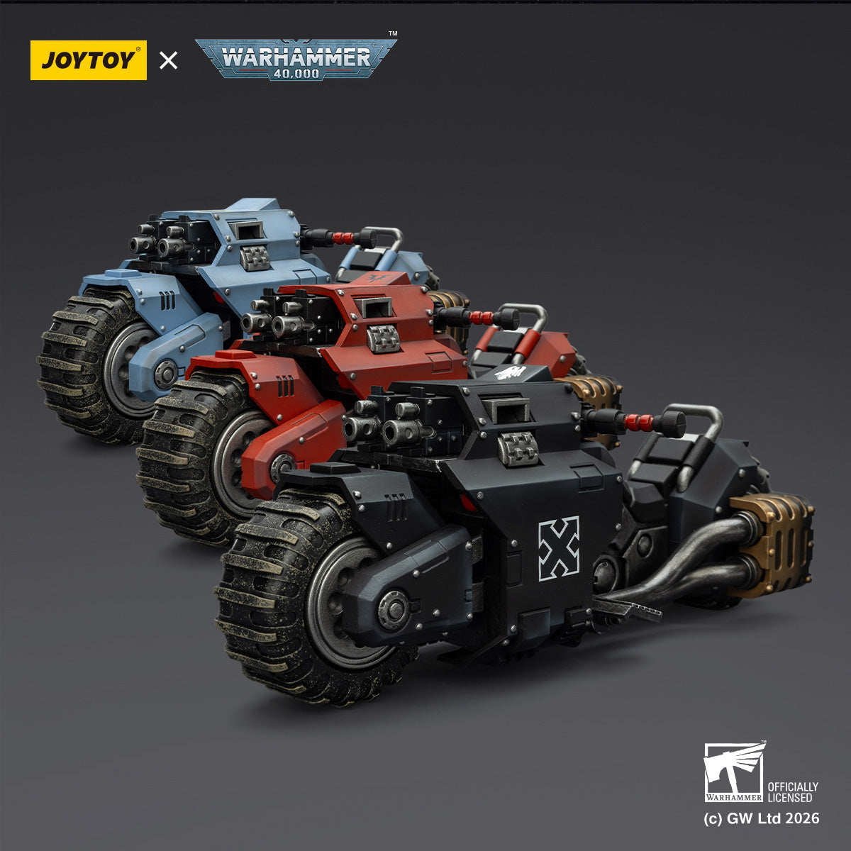 JOYTOY Warhammer 40K Raven Guard/Space Wolves/Blood Angels Raider-pattern Combat Bike with twin-linked bolt rifles (JT03776) 1/18 Scale Action Figure Vehicle Set