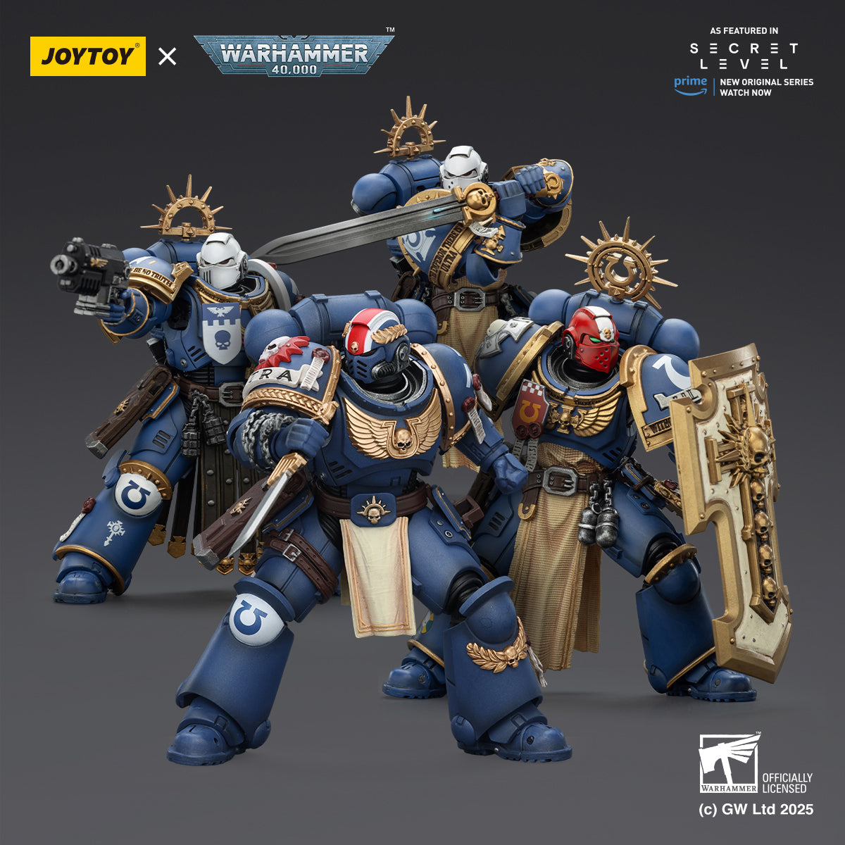 JOYTOY Warhammer Ultramarines Torvald with Power Sword Levantus with Power Sword Metaurus with Power Axe Titus with Laurels of Victory 1/18 Scale Action Figure