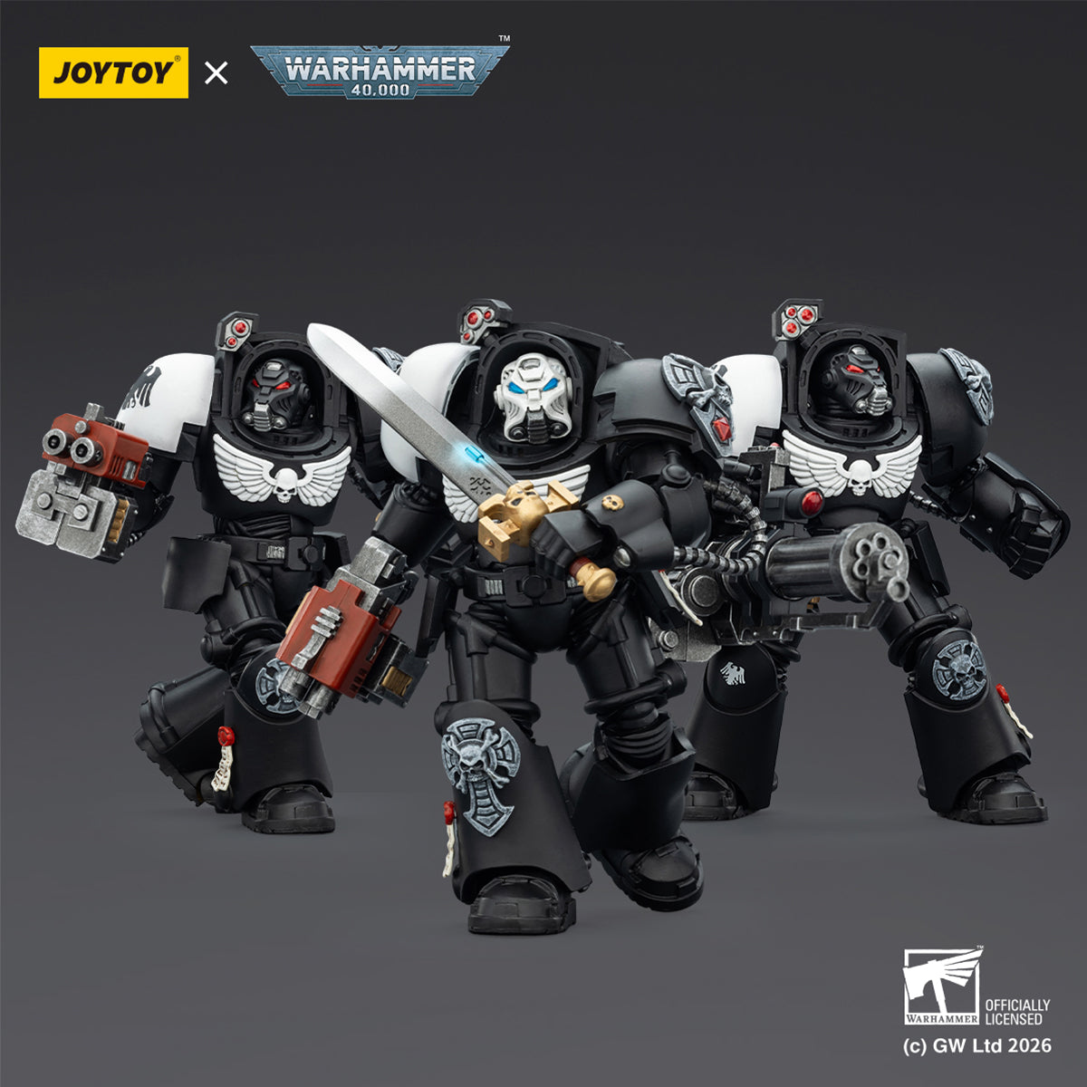 JOYTOY Warhammer 40,000 Raven Guard Terminator with Power Fist and Assault Cannon & with Power Fist and Storm Bolter & with Power Sword and Storm Bolter Action Figure
