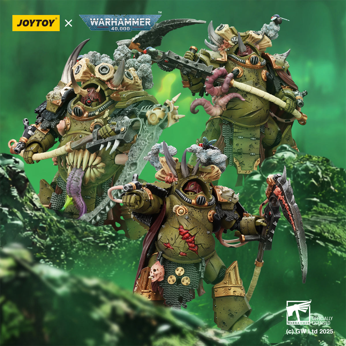 JOYTOY Death Guard Deathshroud Terminator with Manreaper and Plaguespurter Gauntlet & Champion with Manreaper and Plaguespurter Gauntlets 1/18 Scale Warhammer Action Figure