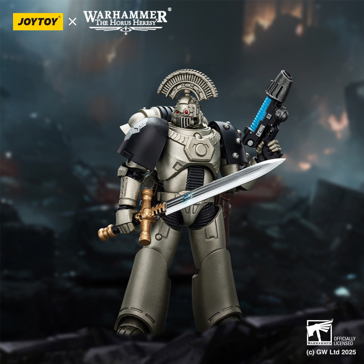 JOYTOY Warhammer The Horus Heresy, Iron Warriors Command Squad Chosen with Legion Standard/MKVI Tactical Sergeant with Power Sword and Plasma Pistol, Action Figures