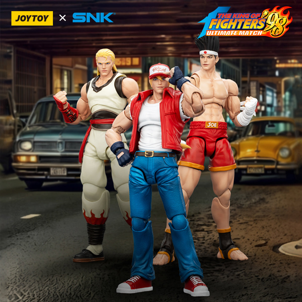 JOYTOY KOF '98UM Fatal Fury Team Joe Higashi & Andy Bogard & Terry Bogard 1/18 Scale Action Figure