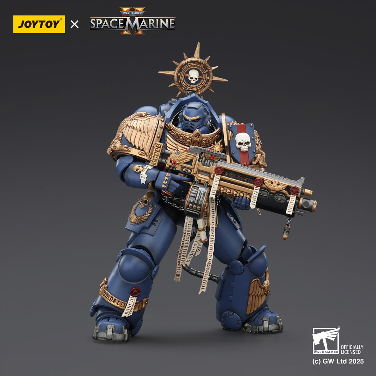 JOYTOY Ultramarines Relic Primus Armour with Plasma Pistol and Combat Blade & Ultramarines Heavy Artificer Armor with Relic Multi-Melta & Ultramarines Heavy Relic Primus Armor with Heavy Relic Bolt Rifle