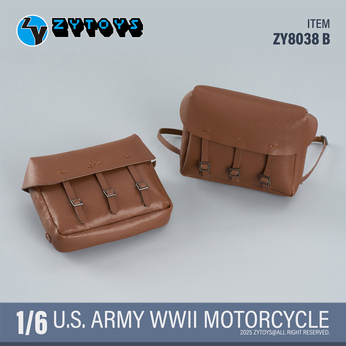 ZYTOYS 1/6 Scale ZY8038A WWII US Army Motorcycle Vehicle Model & Shoulder Bag Set ZY8038B