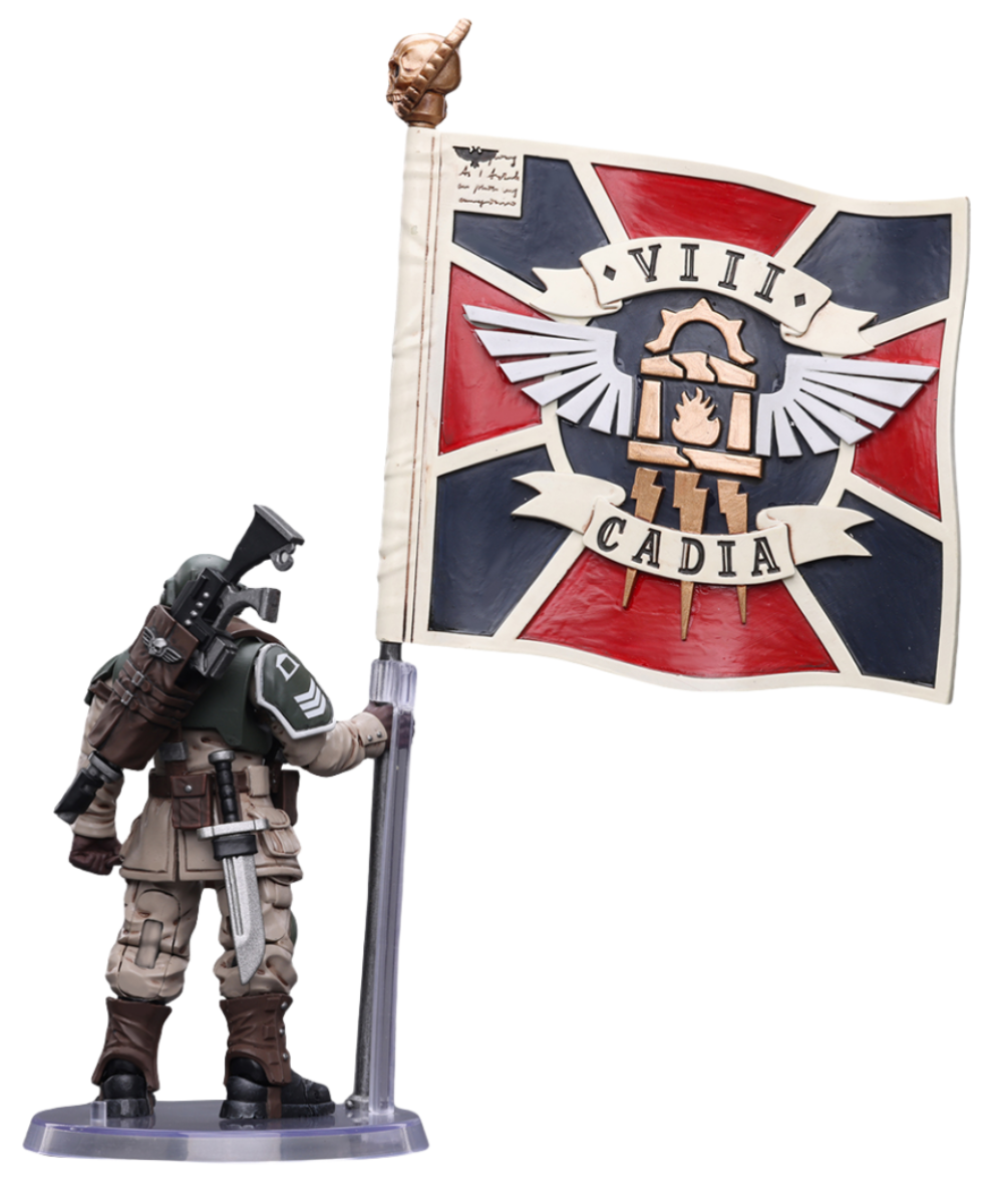 HiPlay JoyToy Warhammer 40K Collectible Figure: Astra Militarum Cadian Command Squad Veteran with Regimental Standard 1:18 Scale Action Figures JT7929