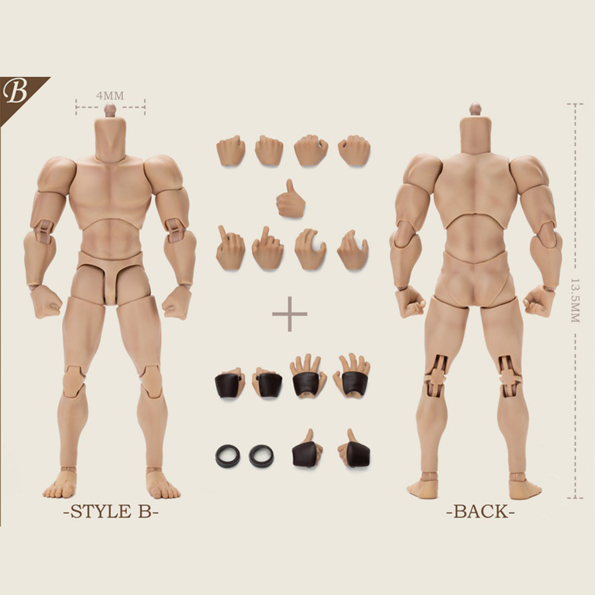 Figura de acción articulada de Tunshi Studio, modelo masculino articulado estilo B de brazos fuertes.