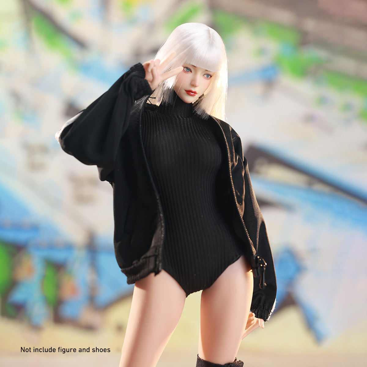 JIAOUDOLL, Female Knee Pads + Bodysuit + Mid-Calf Socks & Female Sportswear Single Jacket & Female Sports Jumpsuit Set Jacket with Jumpsuit, Doll Clothes Accessory for 12-inches Figure