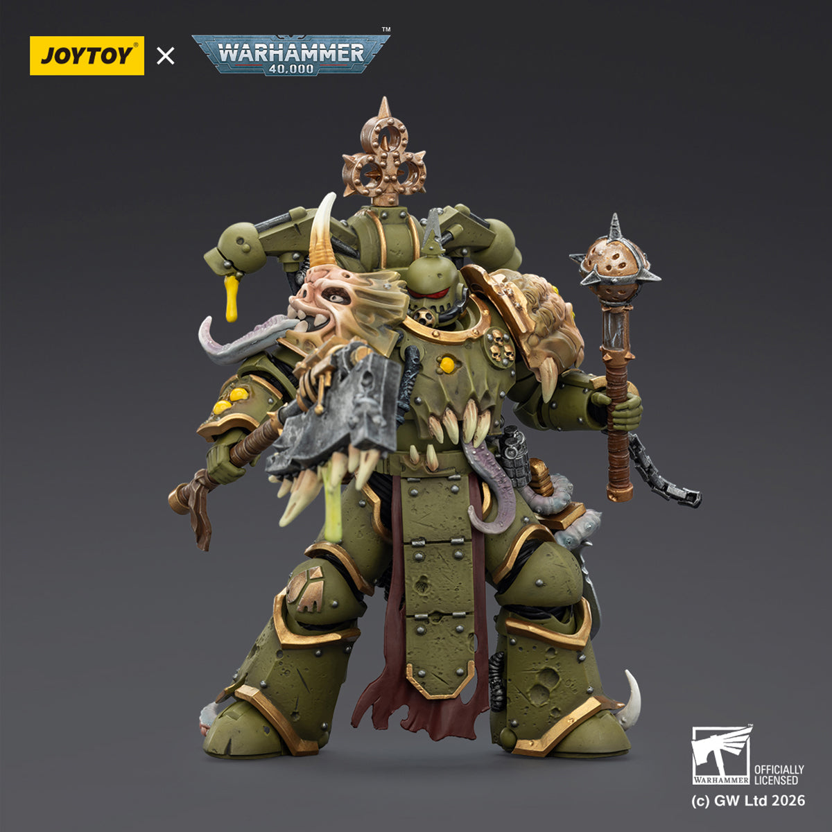 JOYTOY Warhammer 40,000 Death Guard Plague Marine with Bubotic axe and Plague Knife & Champion with Plasma Pistol and Power Fist 1/18 Scale Action Figure