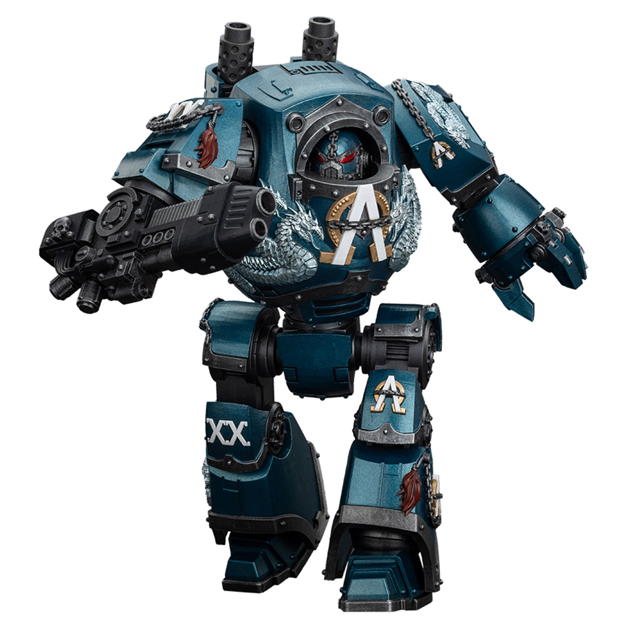 JOYTOY Warhammer The Horus Heresy Alpha Legion Contemptor Dreadnought con figuras de acción de cañón de plasma Gravis