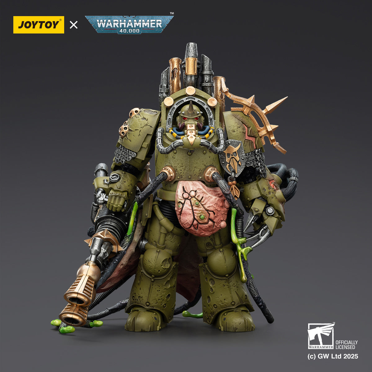 JOYTOY Warhammer Death Guard Lord of Virulence with Power Fist and Twin Plague Spewer & Foul Blightspawn with Plague Sprayer 1/18 Scale Action Figure