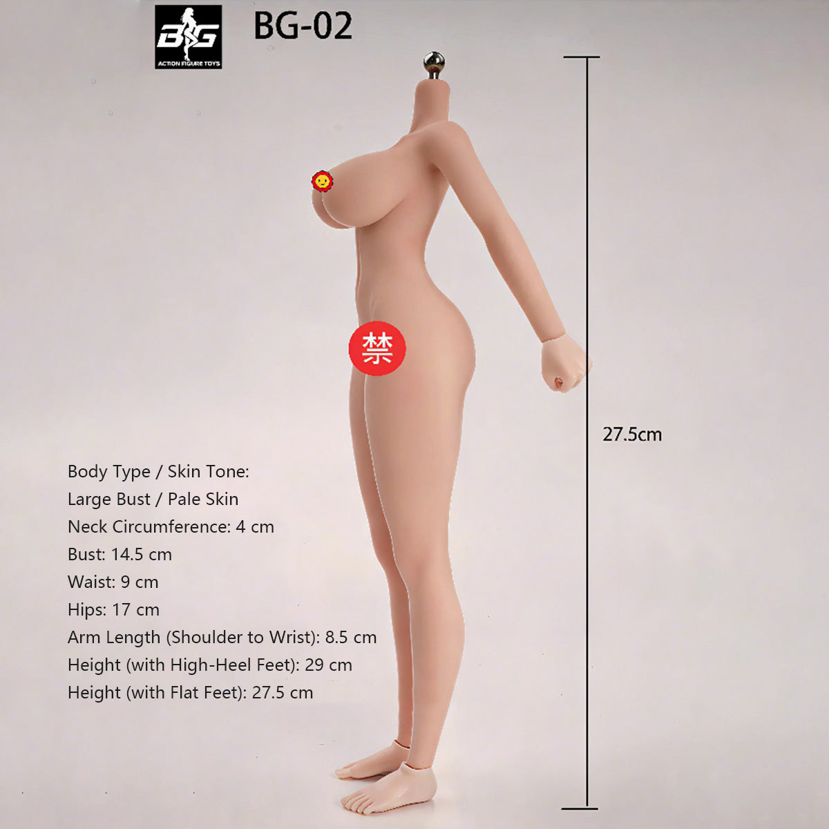ACTION FIGURE TOYS Seamless Female Platinum Silicone with Stainless Steel Skeleton BG-01–BG-05 Medium/Large/Extra Large Bust, Multiple Skin Tones, Large Hip & Thigh Strap Options 1/6 Scale Action Figure Body