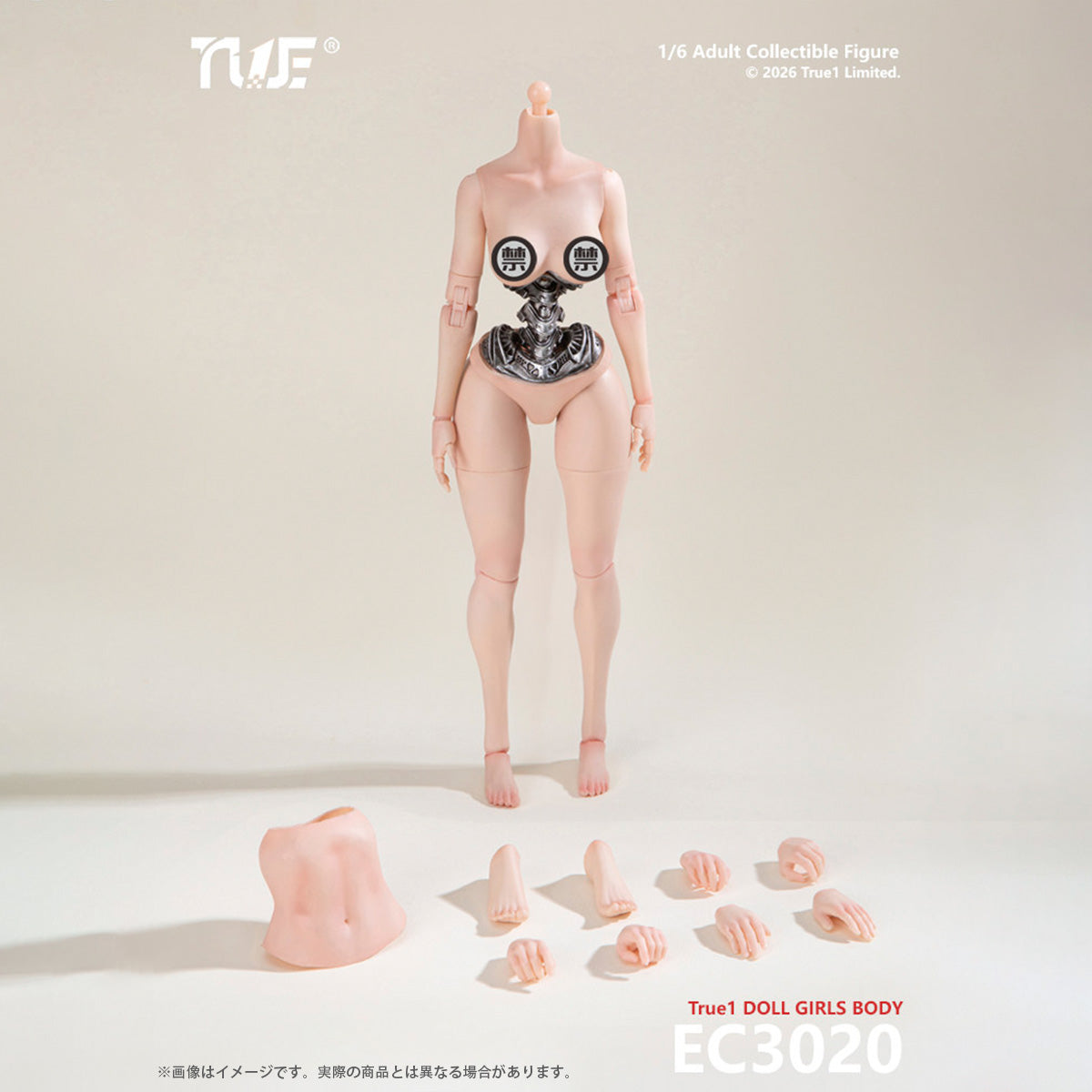 True1Toys Cyborg EC3020 Large Breast Pale Skin Tone Semi-Mechanical Female Android Body 1/6 Scale for 12 Inch Action Figures