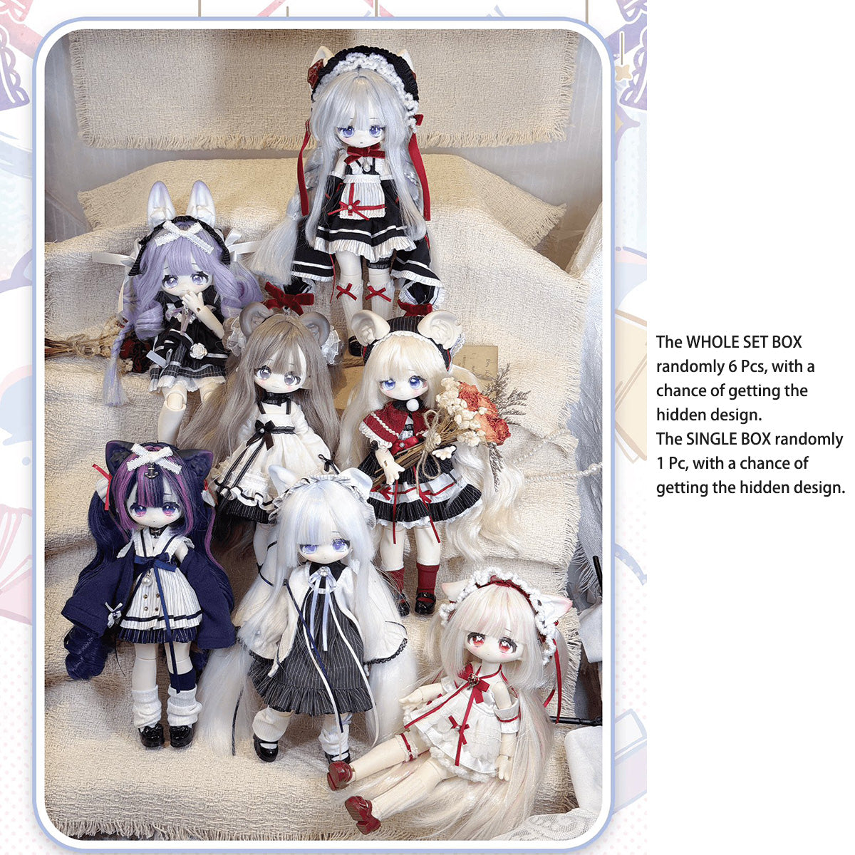 Meki Fluffy Goodnight MEKI-RONGRONGWANAN 6-Box Display Set, Articulated BJD Blind Box Doll