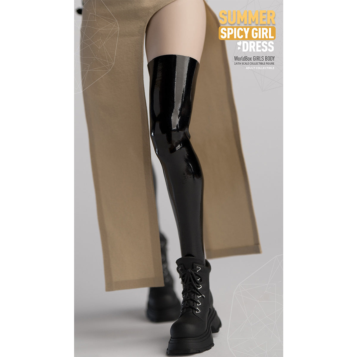 Worldbox Black Patent Leather Over-the-Knee Glossy Stockings For Female Action Figures