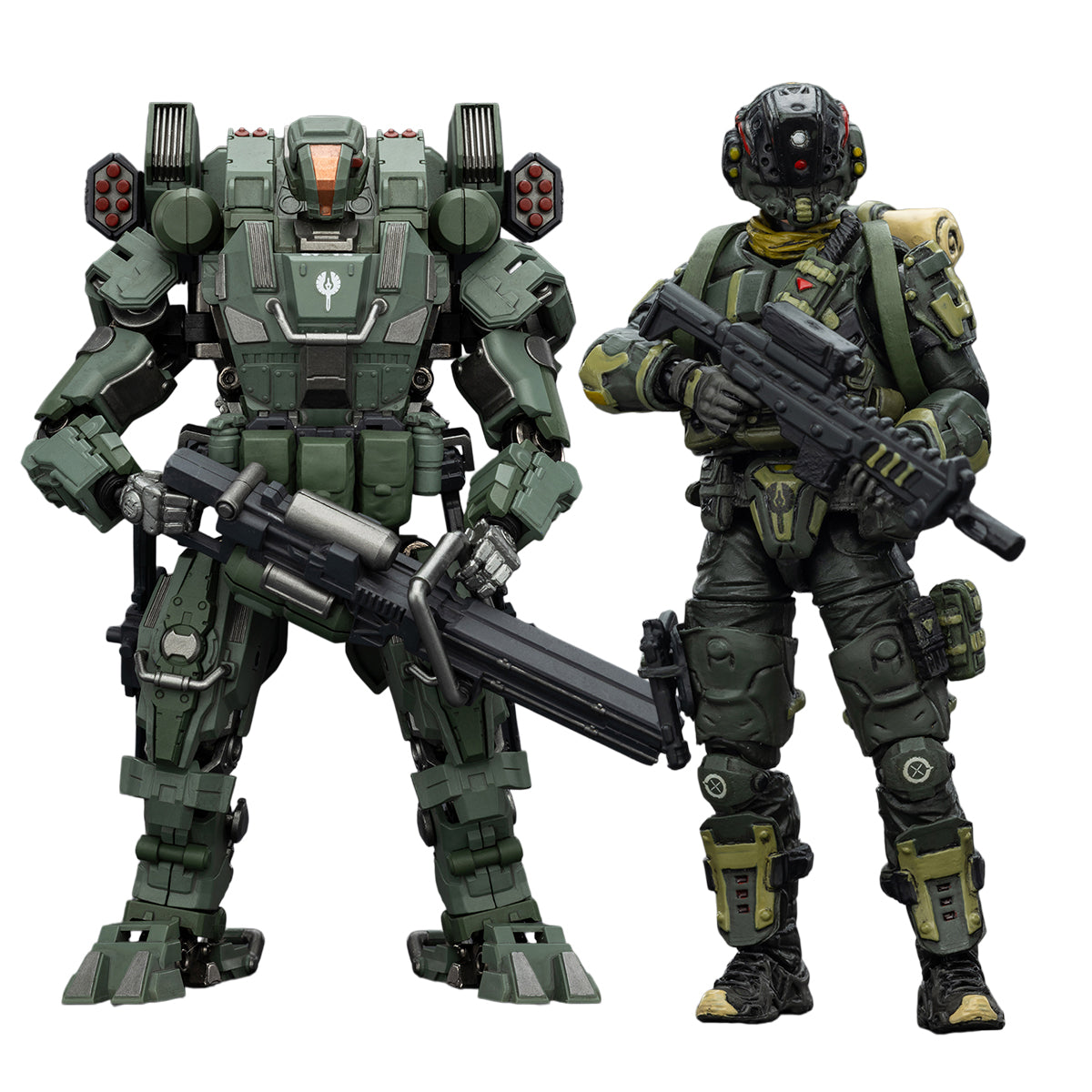 JOYTOY APOC Series Falcon 02 Rapid Assault Mech ST-8615 + Steel Ride Corps Assaulter Rhett JT03417+ JT01970 1/25 Scale Action Figure
