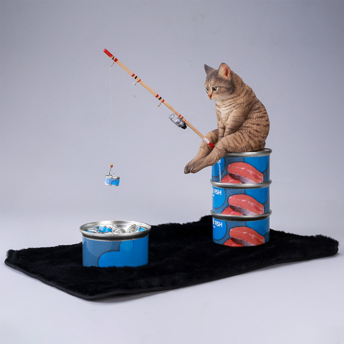 JXK Dream-Fishing Kitten Cat Static Expertly Hand-Painted Lifelike Animal Figurine