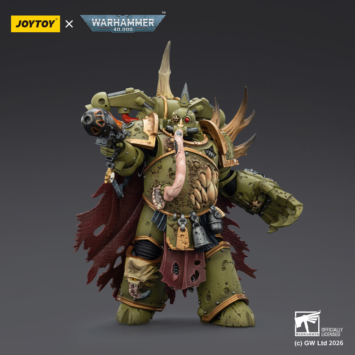 JOYTOY Warhammer 40,000 Death Guard Plague Marine with Bubotic axe and Plague Knife & Champion with Plasma Pistol and Power Fist 1/18 Scale Action Figure