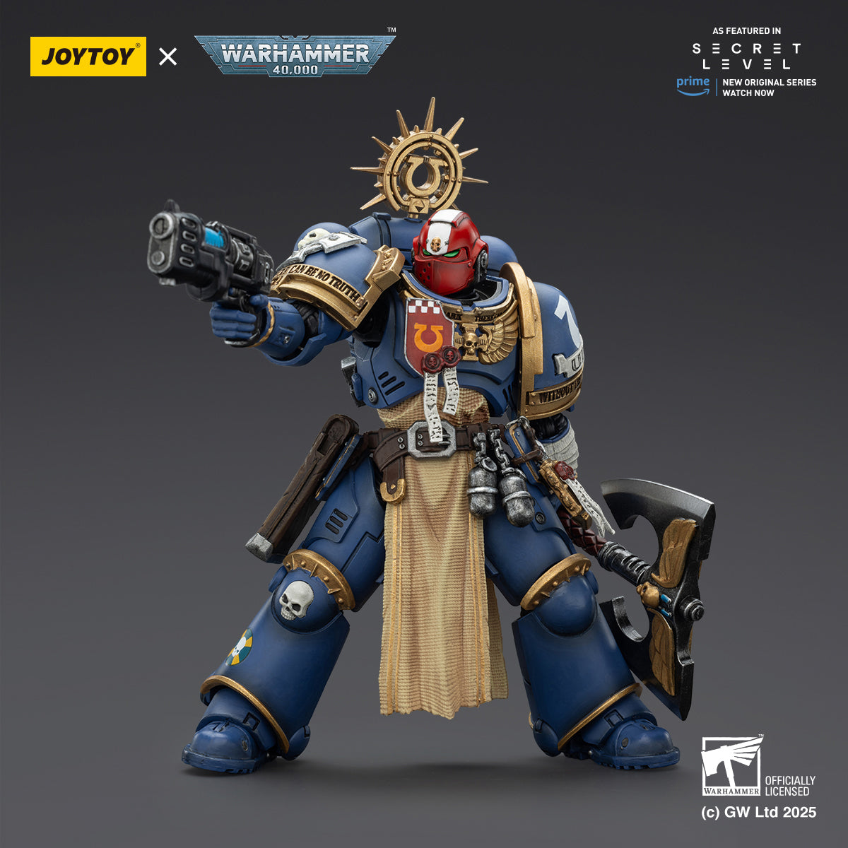 JOYTOY Warhammer Ultramarines Torvald with Power Sword Levantus with Power Sword Metaurus with Power Axe Titus with Laurels of Victory 1/18 Scale Action Figure
