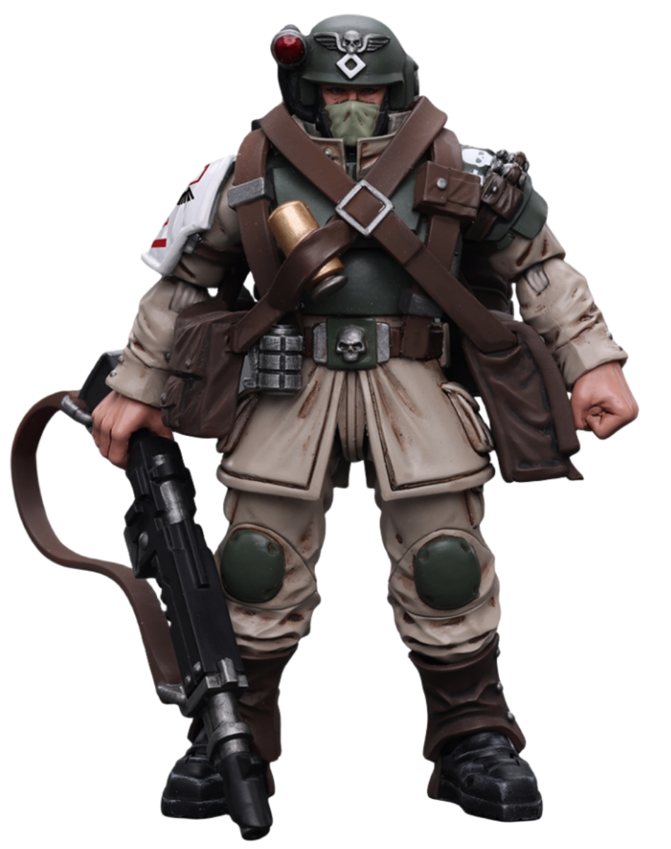 HiPlay JoyToy Warhammer 40K Collectible Figure: Astra Militarum Cadian Command Squad Veteran with Medi-Pack 1:18 Scale Action Figures JT7943