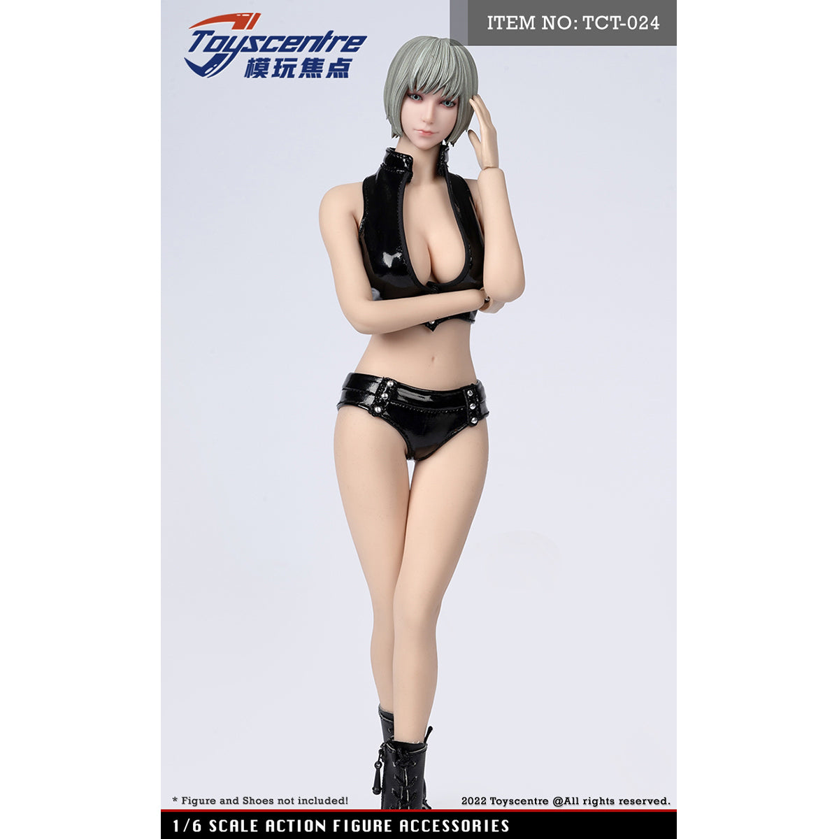 Toyscentre, Female Black Leather Vest + Leather Shorts Set, Doll Clothes Accessory for 12-inches Action Figurine