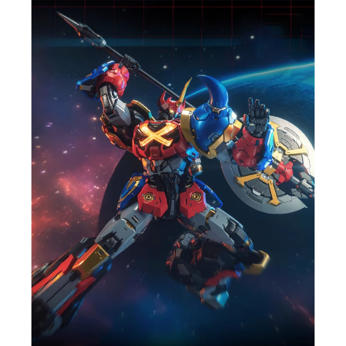 MOSHOWTOYS Sengoku Majin Goshogun con luces, figura de acción transformable de fundición a presión