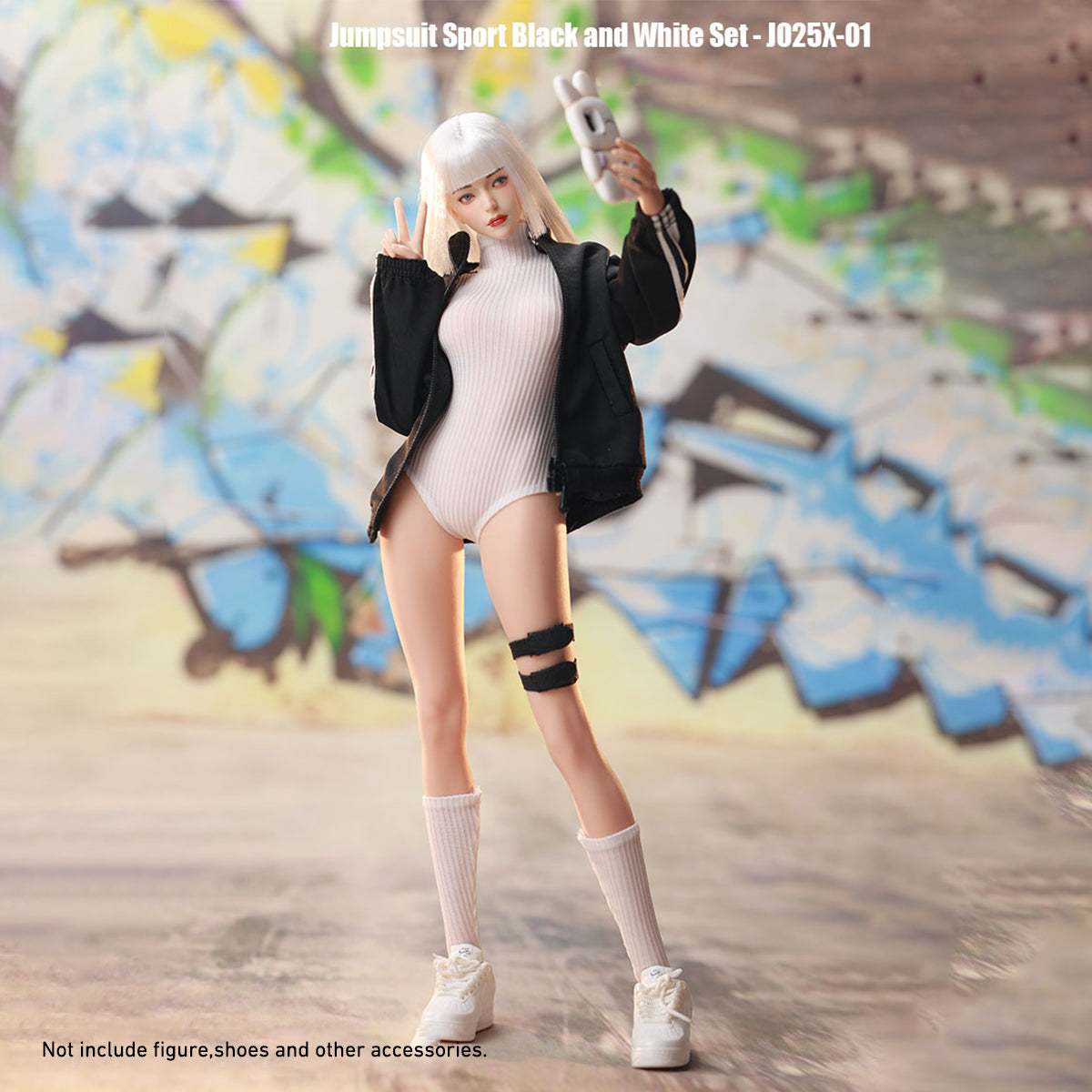 JIAOUDOLL, Female Knee Pads + Bodysuit + Mid-Calf Socks & Female Sportswear Single Jacket & Female Sports Jumpsuit Set Jacket with Jumpsuit, Doll Clothes Accessory for 12-inches Figure