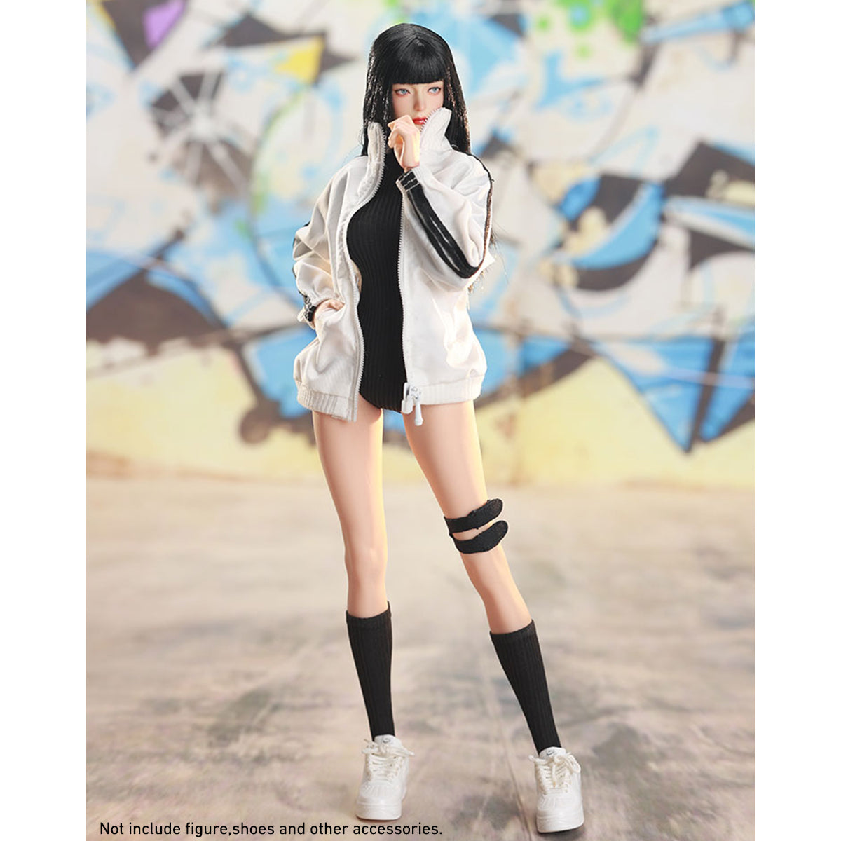 JIAOUDOLL, Female Knee Pads + Bodysuit + Mid-Calf Socks & Female Sportswear Single Jacket & Female Sports Jumpsuit Set Jacket with Jumpsuit, Doll Clothes Accessory for 12-inches Figure