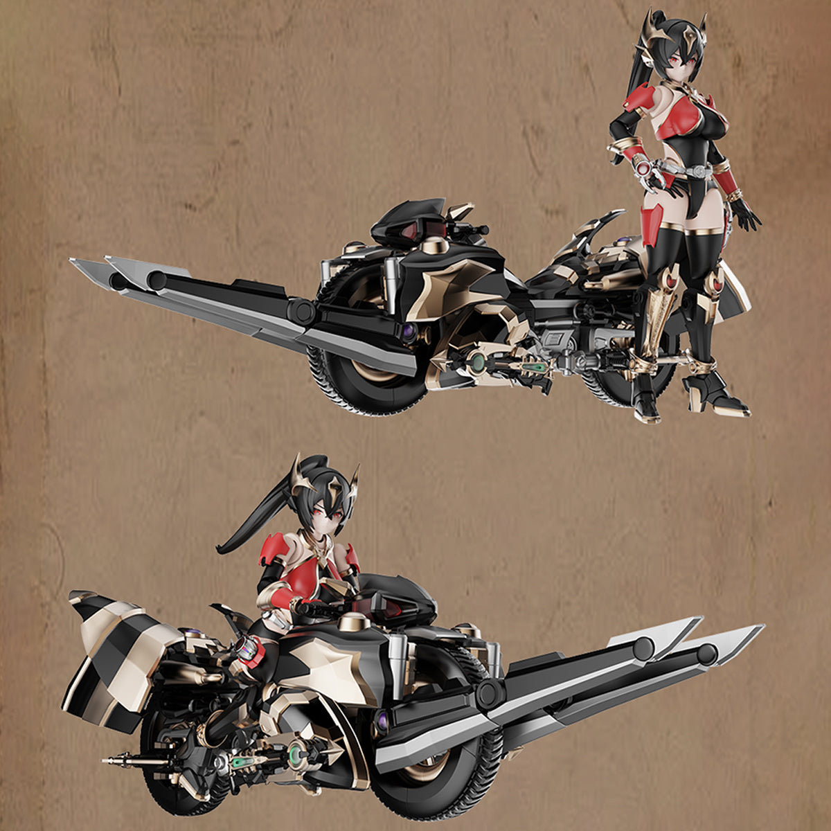 Yubo Creative Warrior Goddess Lia Dual Body + Motorcycle Assembly Model Kits