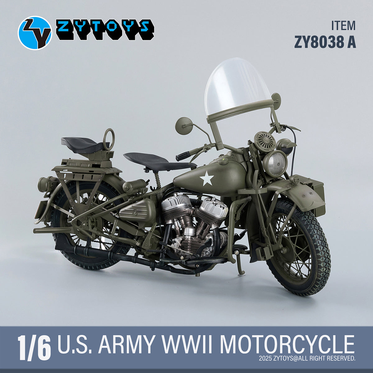 ZYTOYS 1/6 Scale ZY8038A WWII US Army Motorcycle Vehicle Model & Shoulder Bag Set ZY8038B