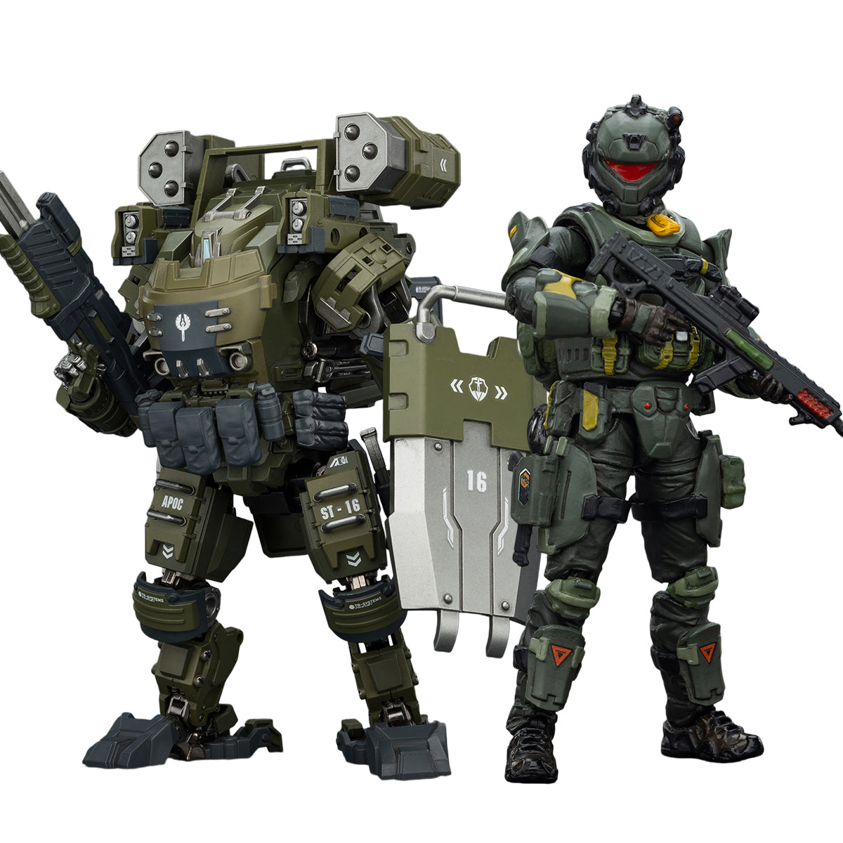 JOYTOY APOC Series Storm Surge Heavy Fire Assault Mech ST-8616 + Steel Ride Corps Assaulter Karl JT03424 +JT01963 1/25 Scale Action Figure