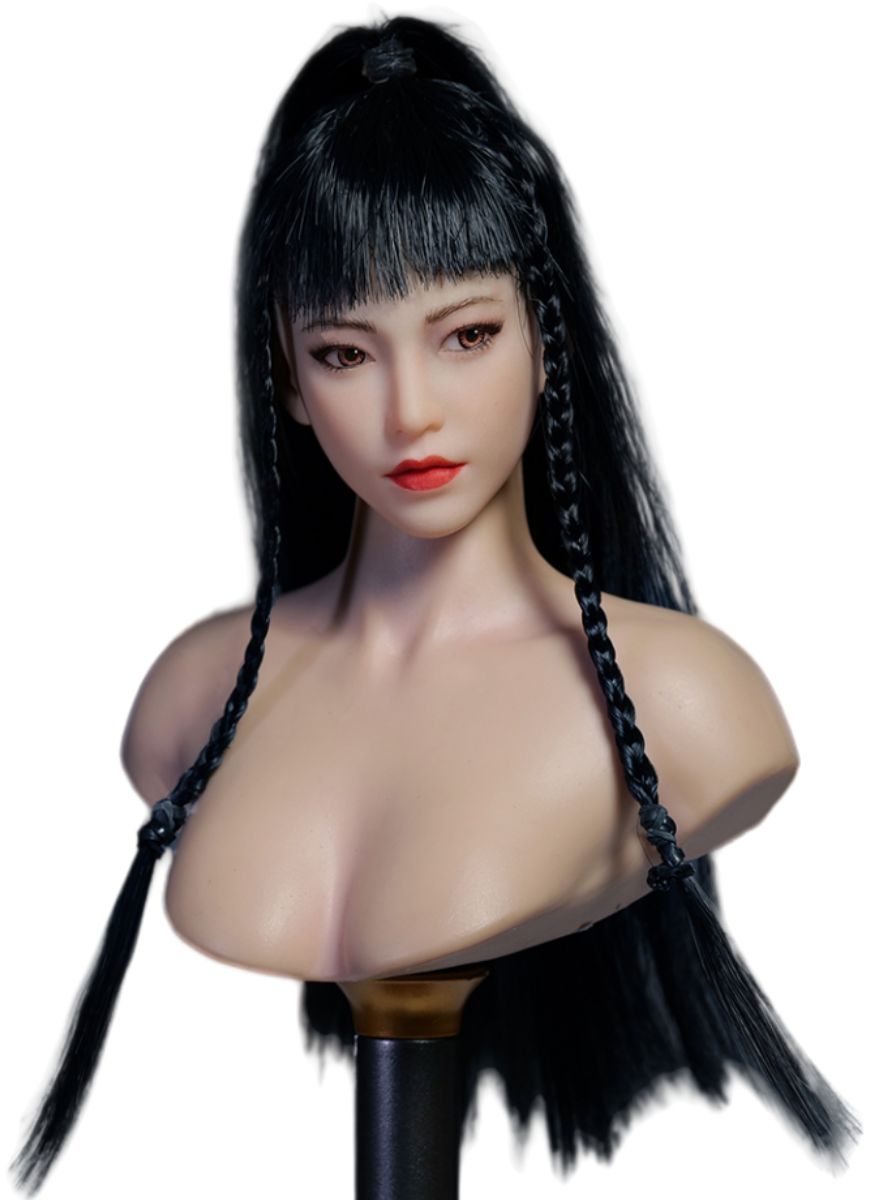 YMTOYS Asian Female Head Sculpt Huali (YMT102B) Realistic Beauty Headplay with Rooted Hair 1/6 Scale fit Action Figure