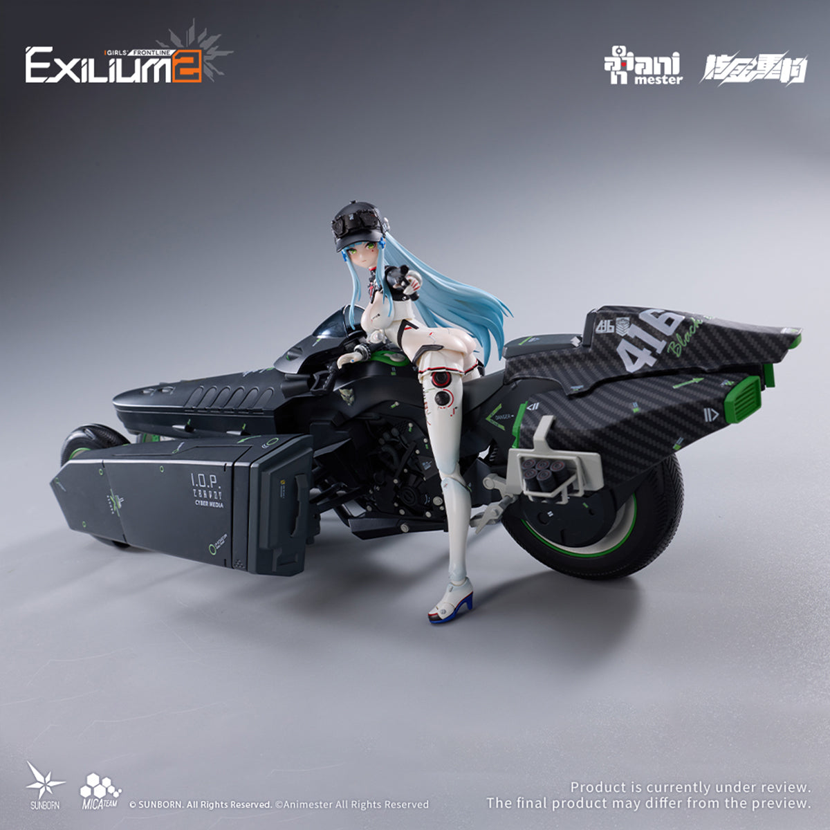 Animester Girls' Frontline 2: Exilium Klukai Action Figure Set with Motorcycle Vehicle 1/12 Scale