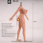 ACTION FIGURE TOYS Seamless Female Platinum Silicone with Stainless Steel Skeleton BG-01–BG-05 Medium/Large/Extra Large Bust, Multiple Skin Tones, Large Hip & Thigh Strap Options 1/6 Scale Action Figure Body