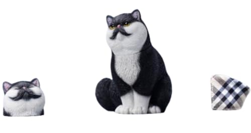 HiPlay JXK Collectible Cat Figure: Change Head Exotic Shorthair Cat, Expertly Hand-Painted, Lifelike, Safe Resin, 1:6 Scale Miniature Animal Figurine