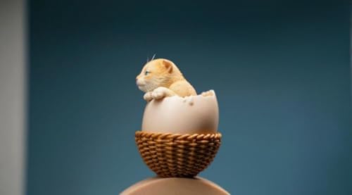 HiPlay JXK Collectible Cat Figure: The Cat in The Eggshell, Expertly Hand-Painted, Lifelike, Safe Resin, 1:6 Scale Miniature Animal Figurine