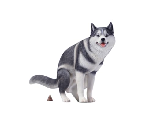 HiPlay JXK Collectible Dog Figure: Siberian Husky Half Squat Leg Lift, Expertly Hand-Painted, Lifelike, Safe Resin, 1:6 Scale Miniature Animal Figurine