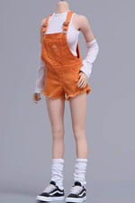 Cdtoys Female Figure Doll Clothes: Orange Suspender Shorts For Female 12-inch Action Figure