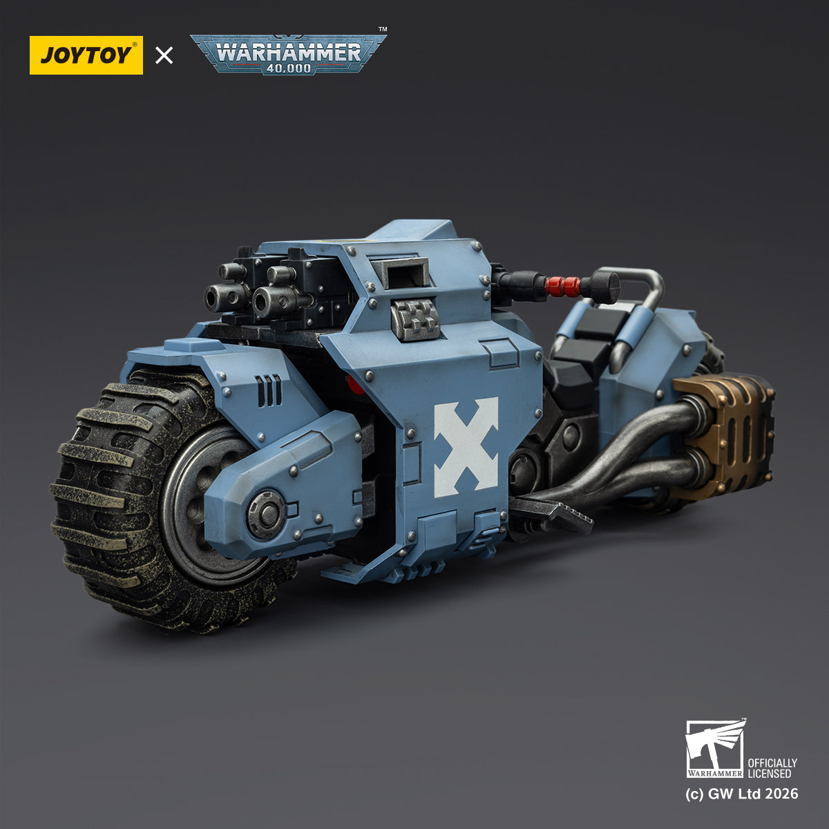 JOYTOY Warhammer 40K Raven Guard/Space Wolves/Blood Angels Raider-pattern Combat Bike with twin-linked bolt rifles (JT03776) 1/18 Scale Action Figure Vehicle Set
