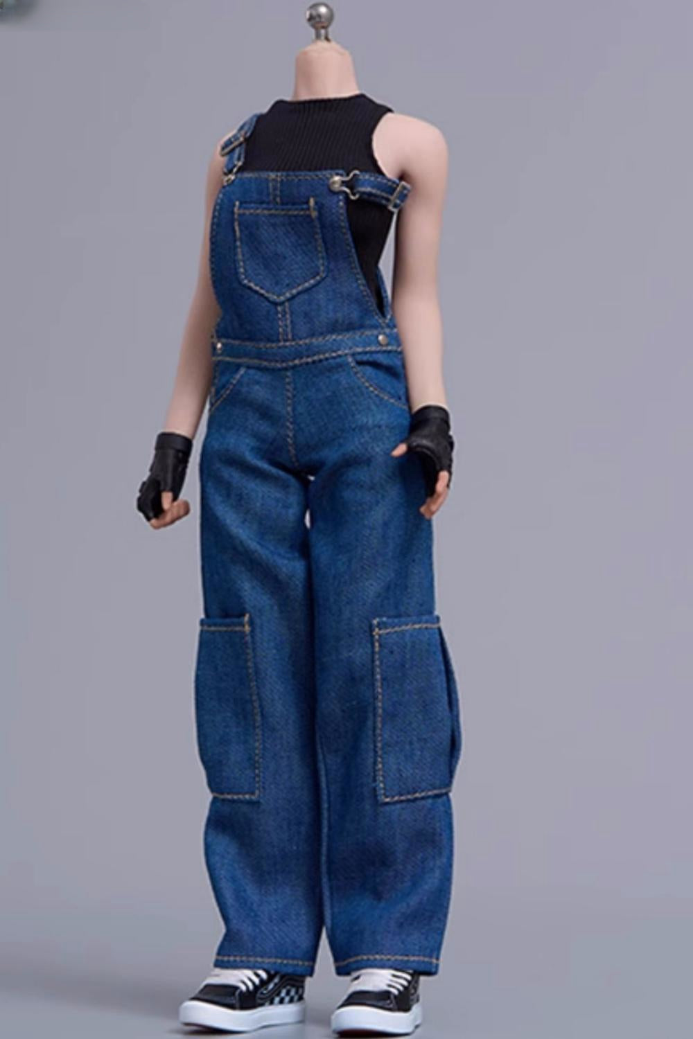 Cdtoys Female Figure Doll Clothes: Denim Suspender Jeans For Female 12-inch Action Figure