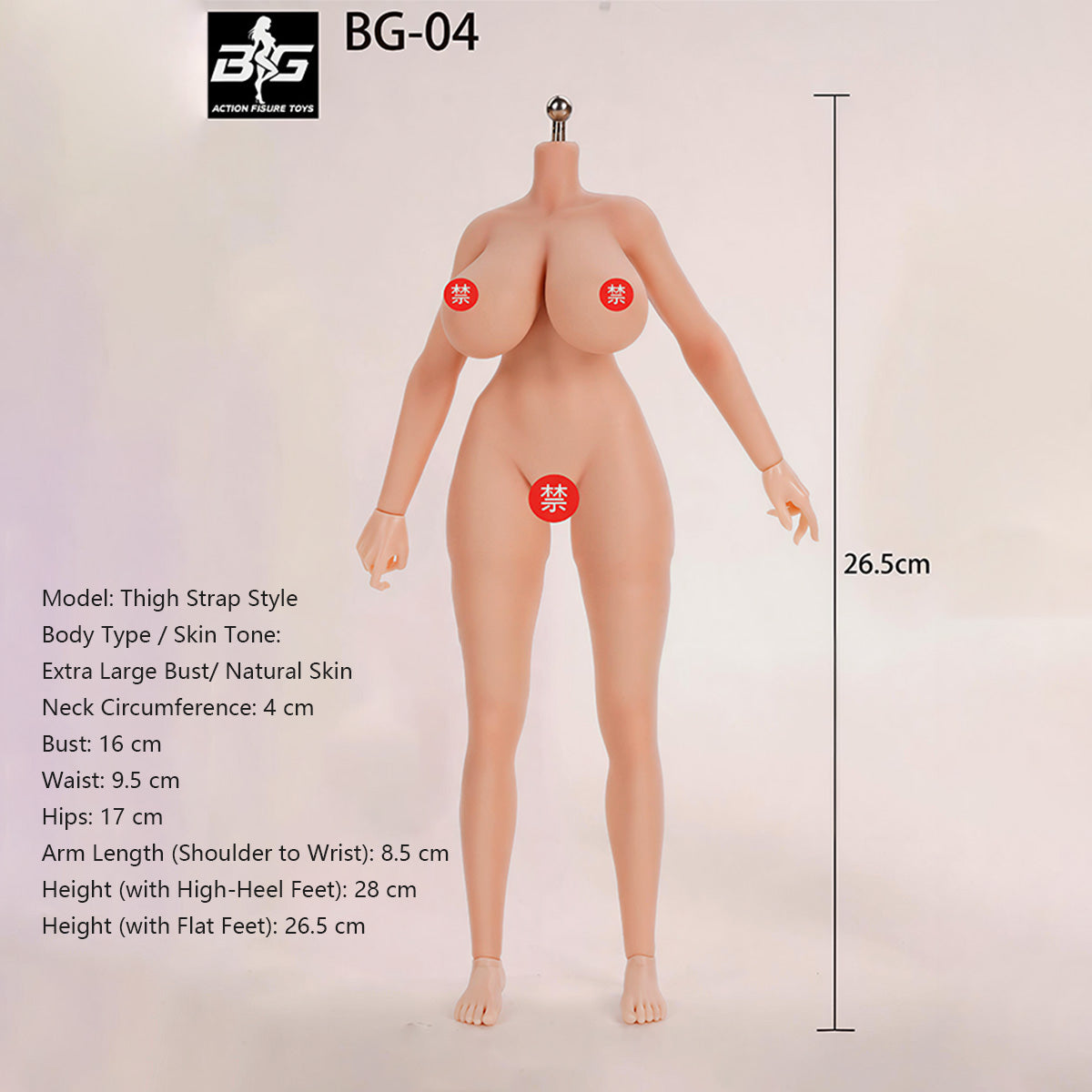 ACTION FIGURE TOYS Seamless Female Platinum Silicone with Stainless Steel Skeleton BG-01–BG-05 Medium/Large/Extra Large Bust, Multiple Skin Tones, Large Hip & Thigh Strap Options 1/6 Scale Action Figure Body