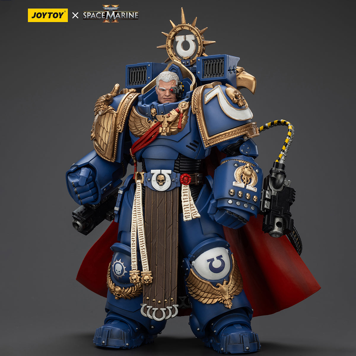 JOYTOY Ultramarines Marneus Calgar Chapter Master con armadura MKX Gravis y guanteletes de Ultramar Figuras de acción